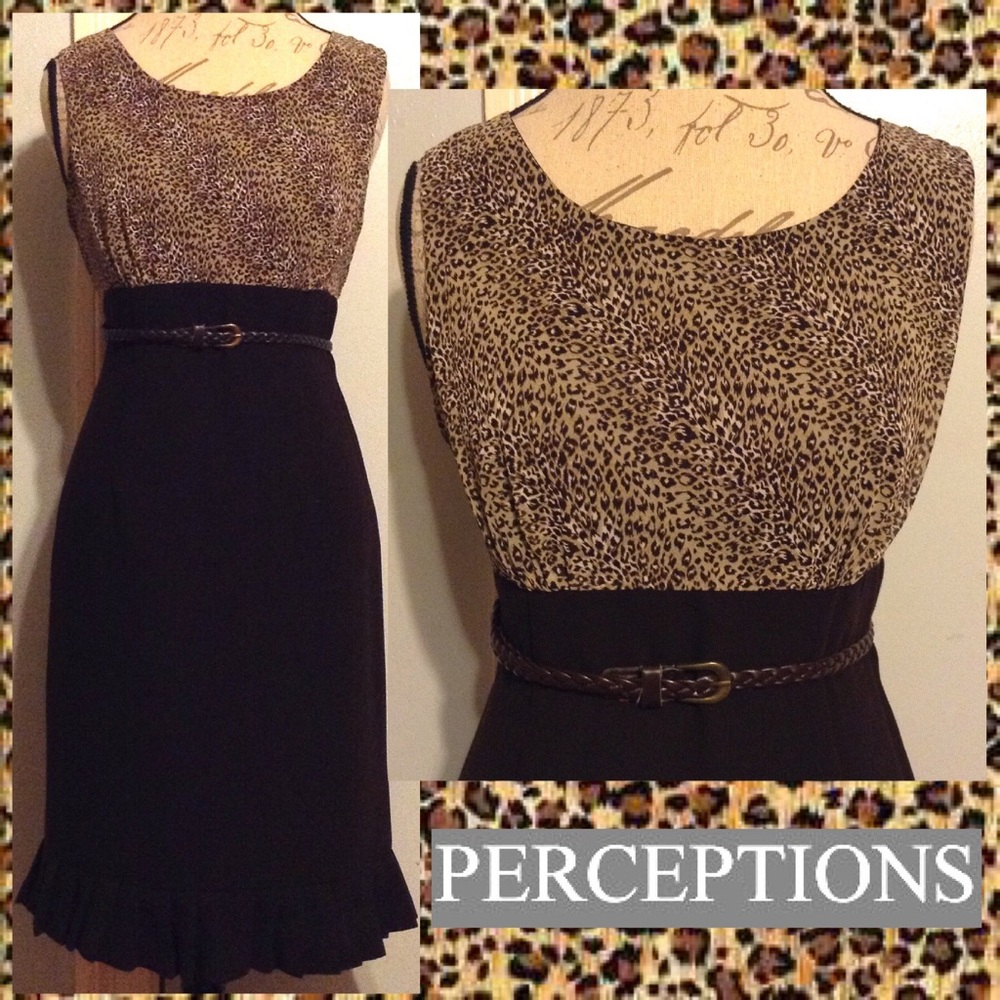 PERCEPTIONS PETITE Chic Cheetah Top Pleated Dress